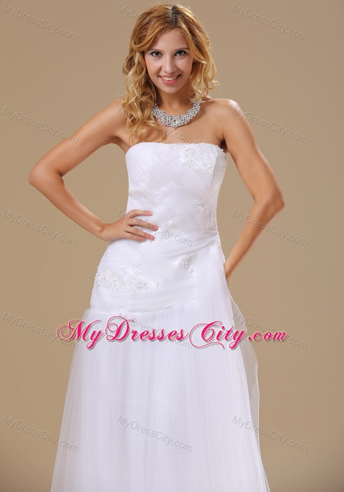 Appliques with Beading Bodice Brush Train Wedding Dress