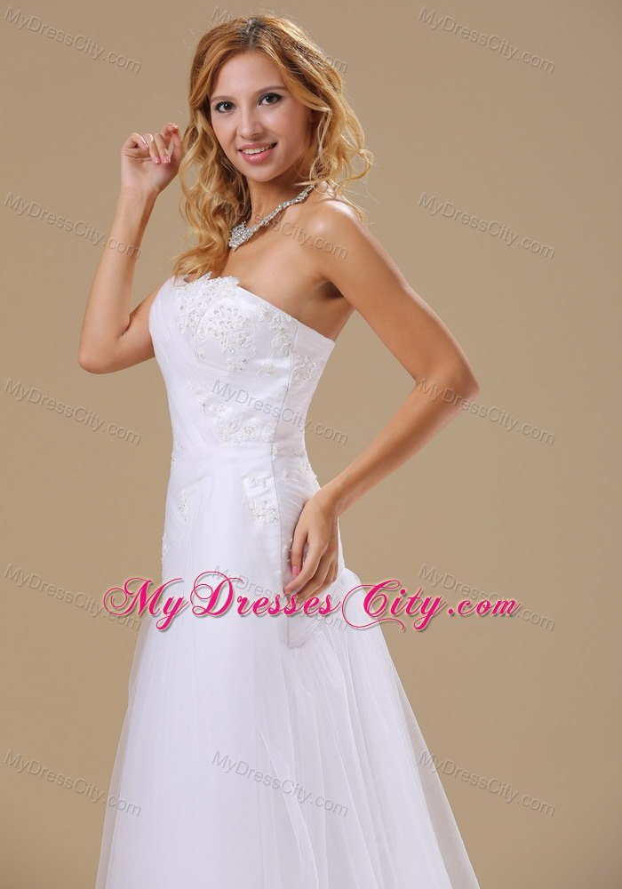 Appliques with Beading Bodice Brush Train Wedding Dress