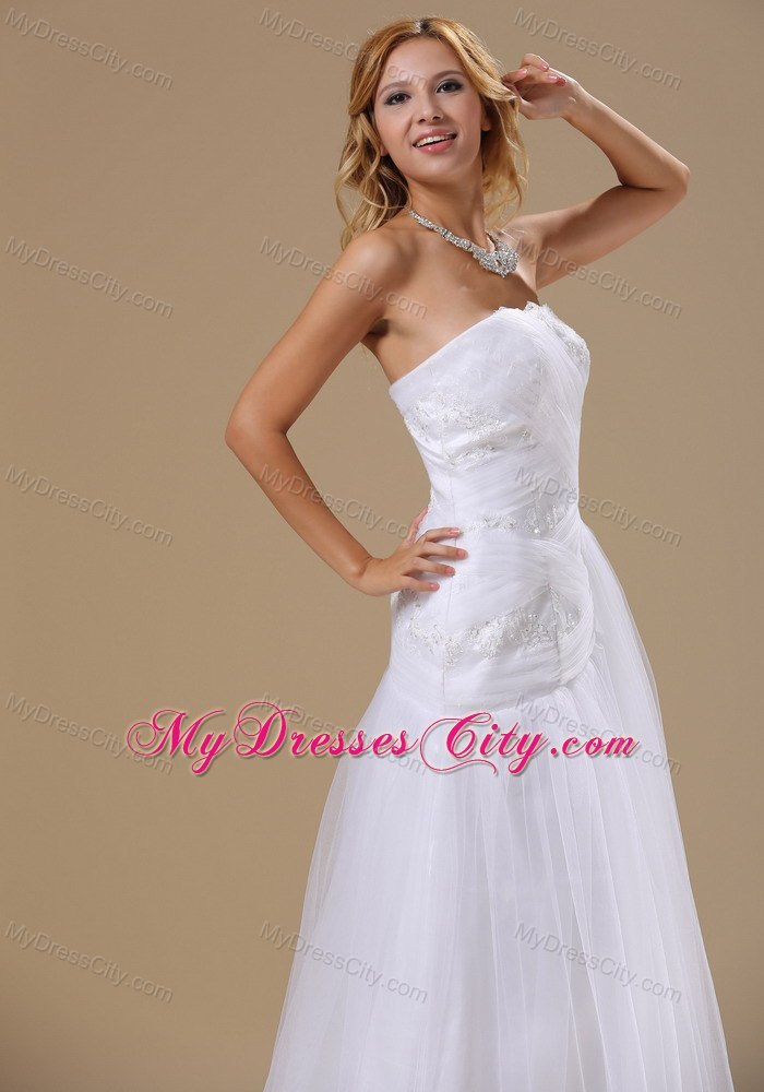 Appliques with Beading Bodice Brush Train Wedding Dress