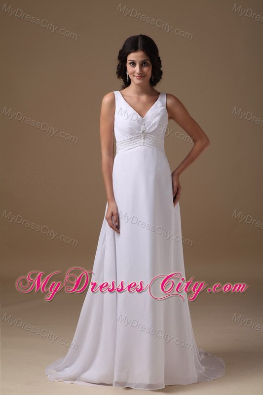 Lovely Empire V-neck Chiffon Beaded Waist Wedding Dress