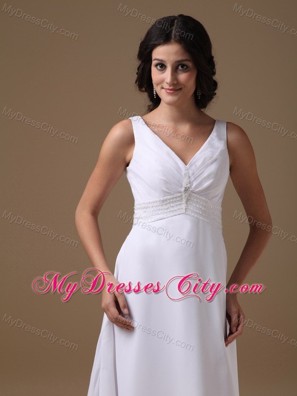 Lovely Empire V-neck Chiffon Beaded Waist Wedding Dress