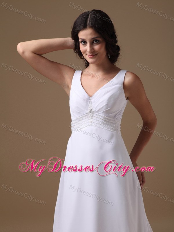 Lovely Empire V-neck Chiffon Beaded Waist Wedding Dress