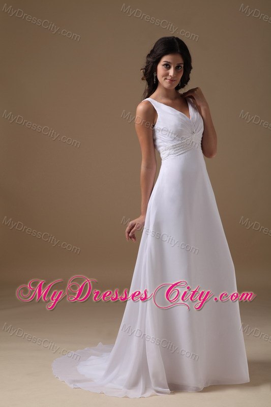 Lovely Empire V-neck Chiffon Beaded Waist Wedding Dress