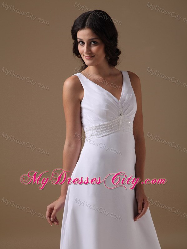 Lovely Empire V-neck Chiffon Beaded Waist Wedding Dress