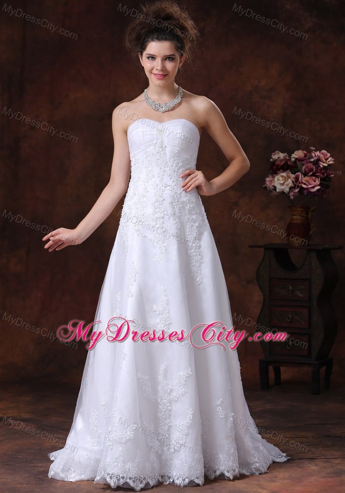 Lace Sweetheart A-Line Brush Train Wedding Dress with Beading