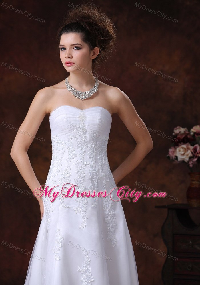 Lace Sweetheart A-Line Brush Train Wedding Dress with Beading