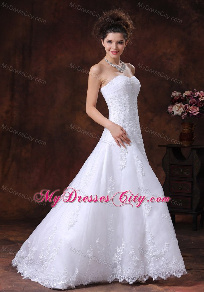 Lace Sweetheart A-Line Brush Train Wedding Dress with Beading