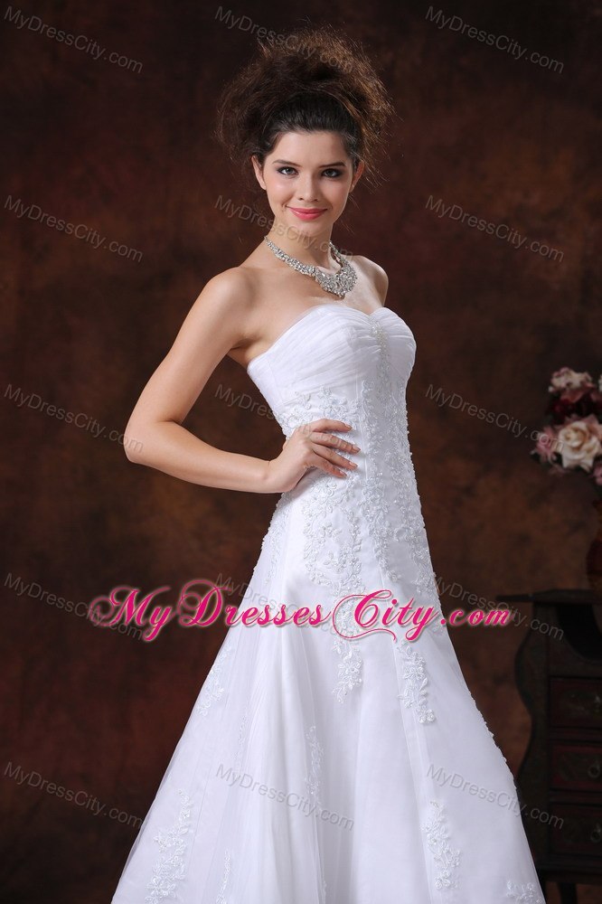 Lace Sweetheart A-Line Brush Train Wedding Dress with Beading