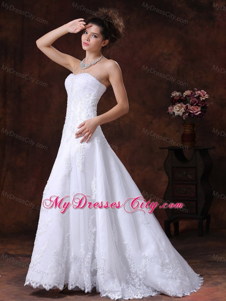 Lace Sweetheart A-Line Brush Train Wedding Dress with Beading