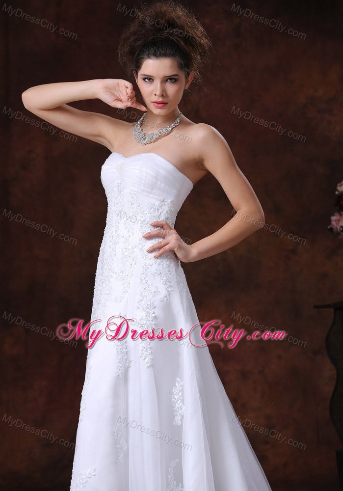 Lace Sweetheart A-Line Brush Train Wedding Dress with Beading