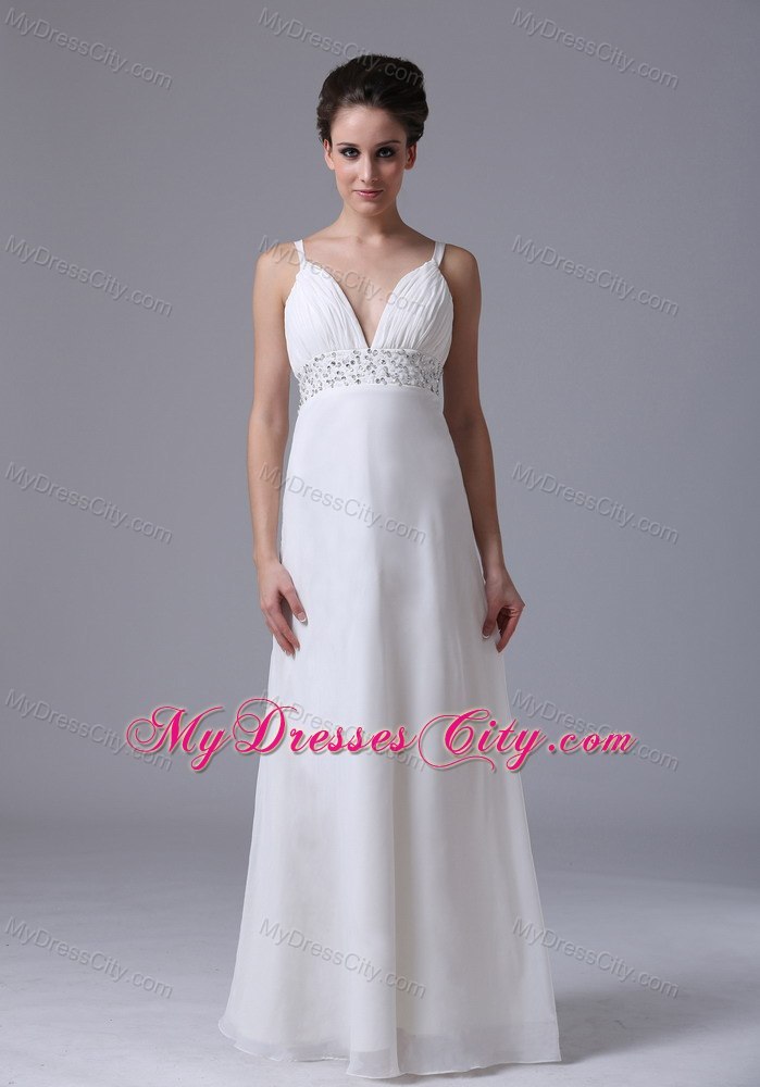 Beaded Decorate Waist Chiffon Straps Empire Wedding Dress