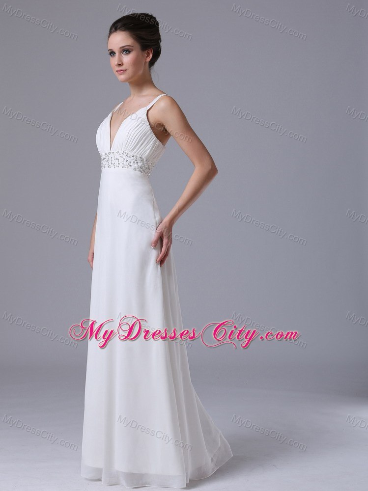 Beaded Decorate Waist Chiffon Straps Empire Wedding Dress