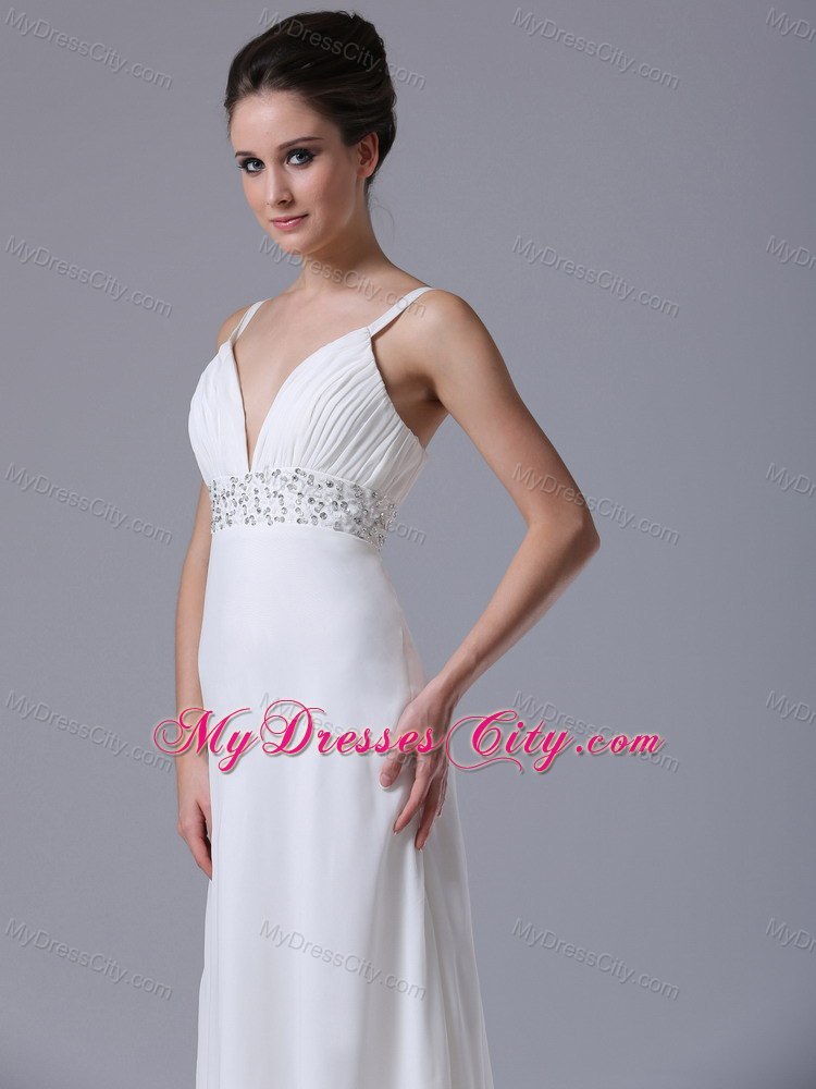 Beaded Decorate Waist Chiffon Straps Empire Wedding Dress