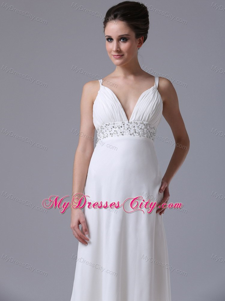 Beaded Decorate Waist Chiffon Straps Empire Wedding Dress