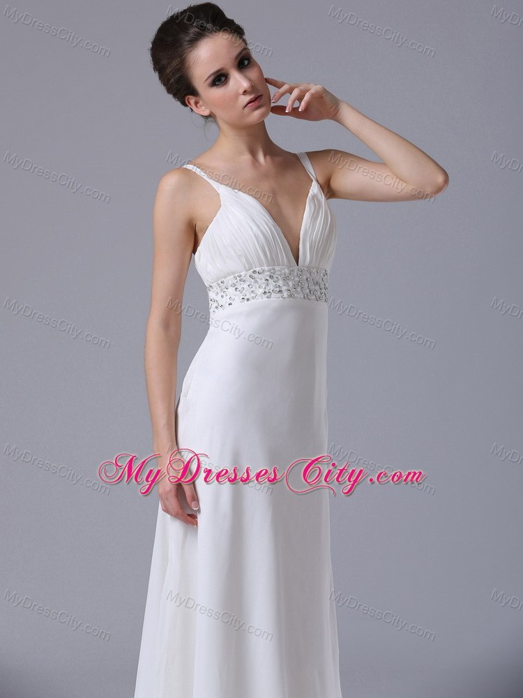 Beaded Decorate Waist Chiffon Straps Empire Wedding Dress