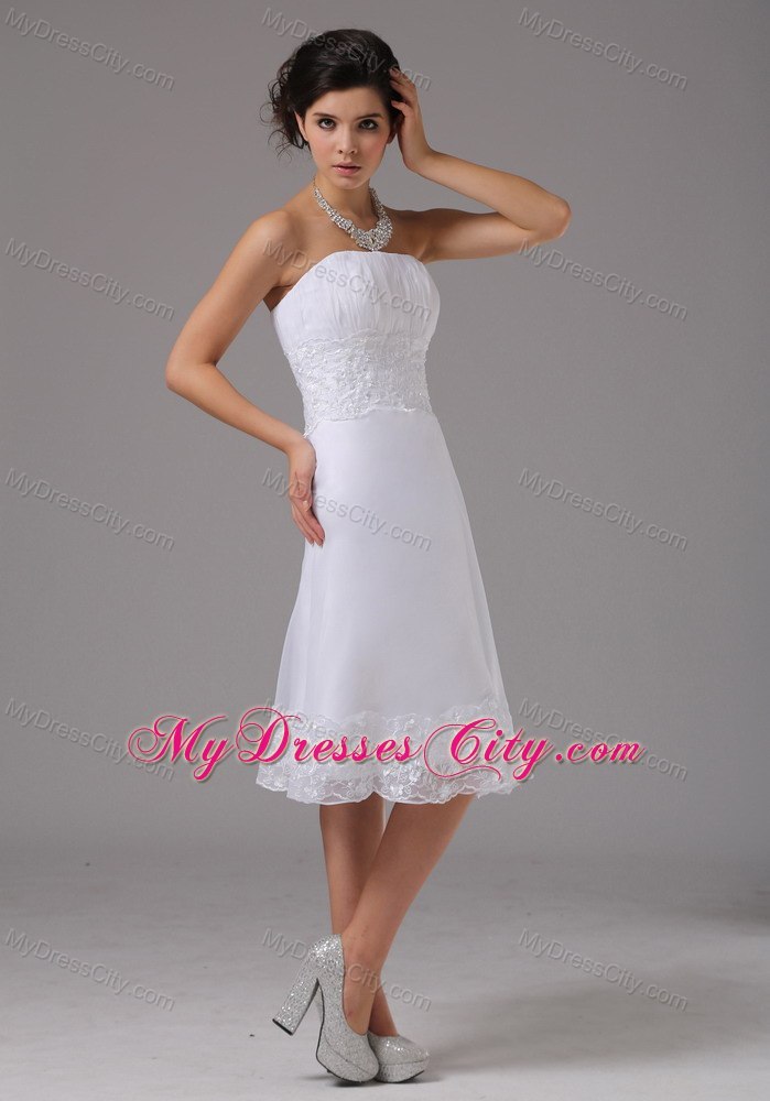 Knee-length Wedding Dress with Lace Decorated Waist and Hemline