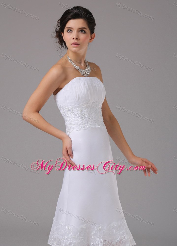 Knee-length Wedding Dress with Lace Decorated Waist and Hemline