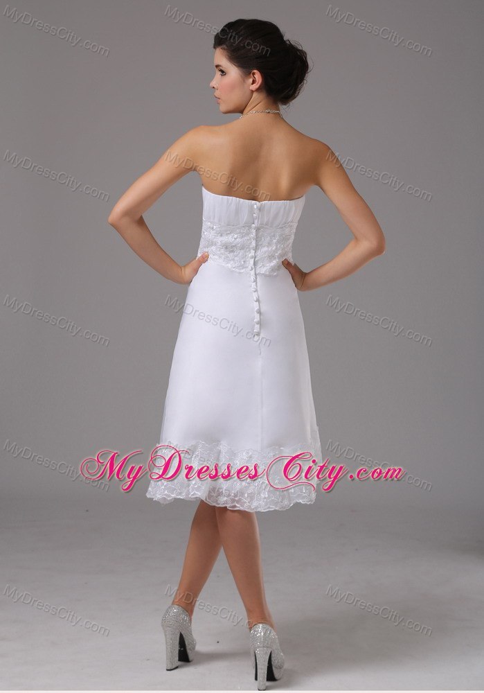 Knee-length Wedding Dress with Lace Decorated Waist and Hemline