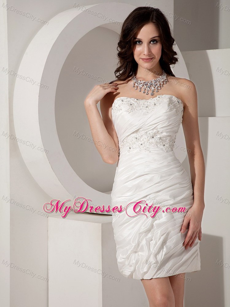 White Sheath Sweetheart Mini-length Beaded Wedding Dress