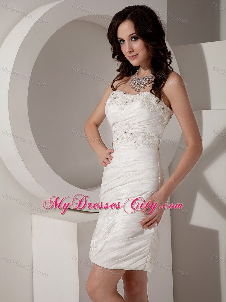 White Sheath Sweetheart Mini-length Beaded Wedding Dress