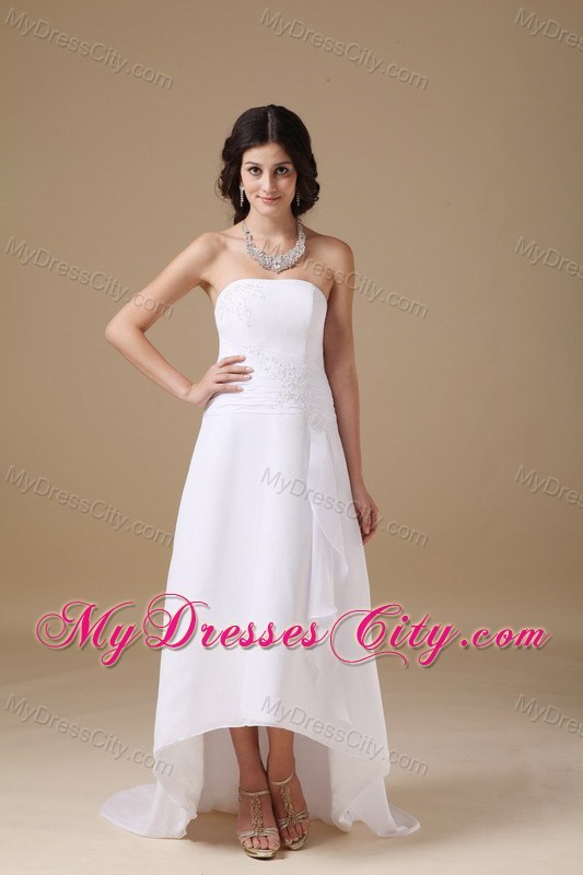 Strapless High-low Appliques Bridal Dress for Garden Wedding