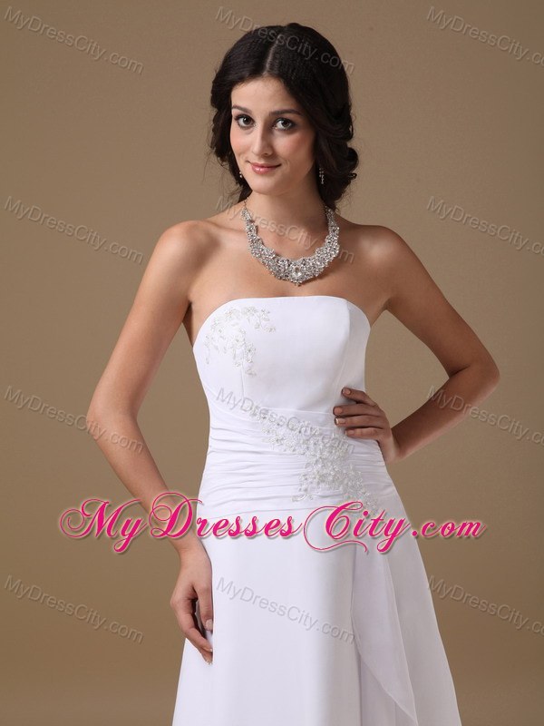 Strapless High-low Appliques Bridal Dress for Garden Wedding