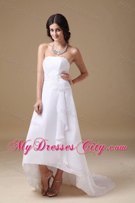 Strapless High-low Appliques Bridal Dress for Garden Wedding