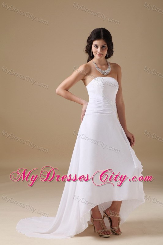 Strapless High-low Appliques Bridal Dress for Garden Wedding