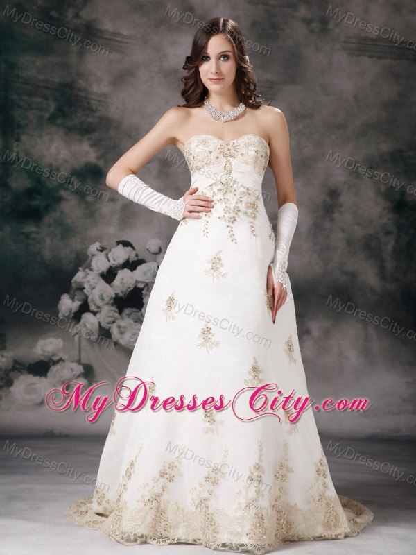 Sweetheart Court Train Beaded Bridal dress with Champagne Lace