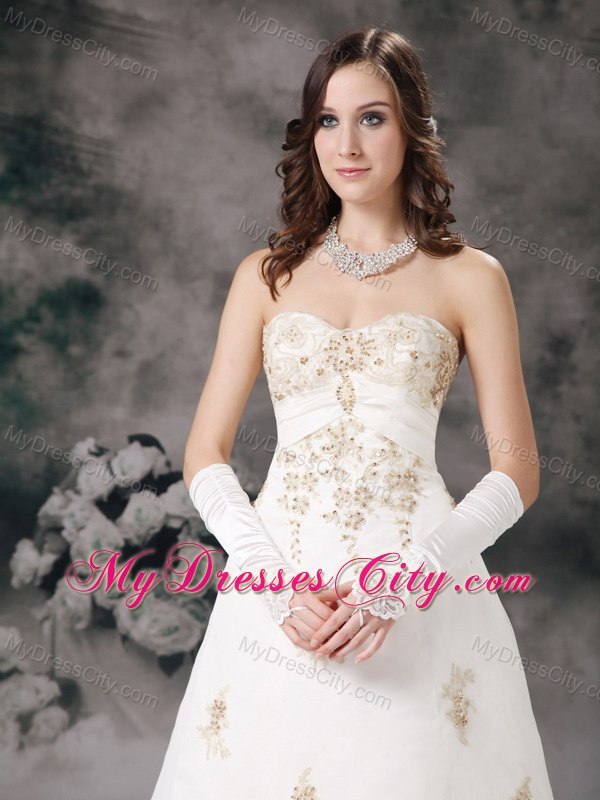 Sweetheart Court Train Beaded Bridal dress with Champagne Lace