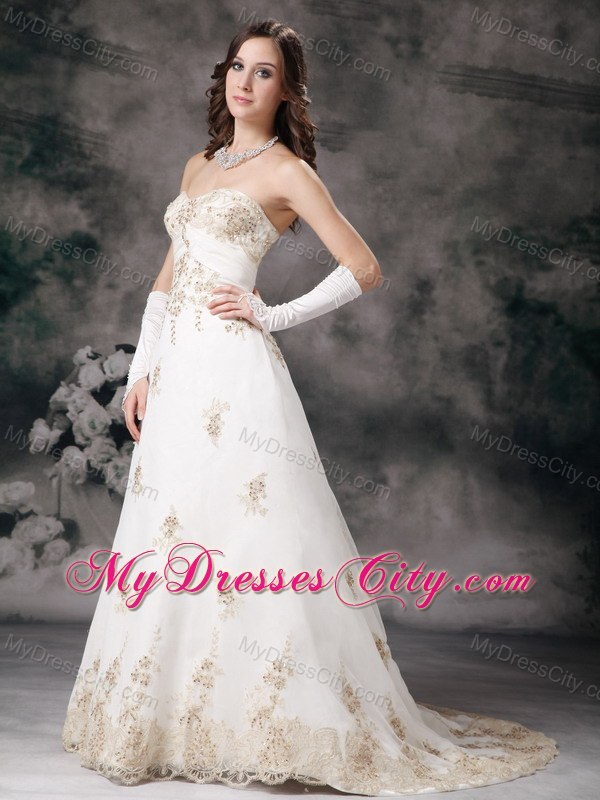 Sweetheart Court Train Beaded Bridal dress with Champagne Lace