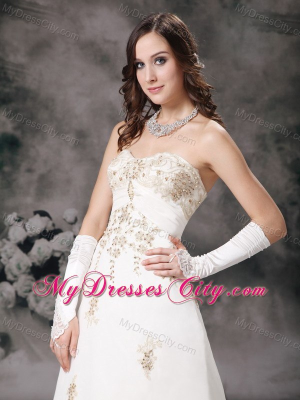 Sweetheart Court Train Beaded Bridal dress with Champagne Lace