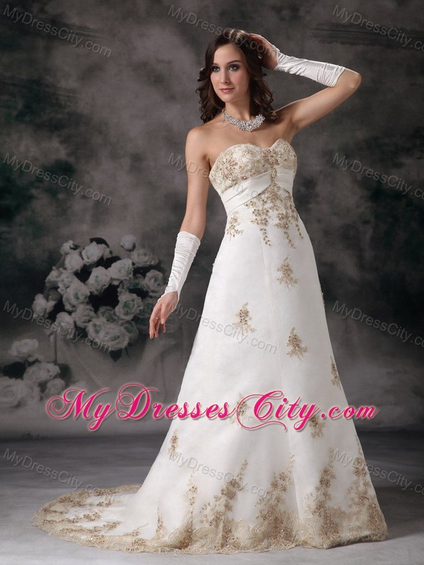 Sweetheart Court Train Beaded Bridal dress with Champagne Lace