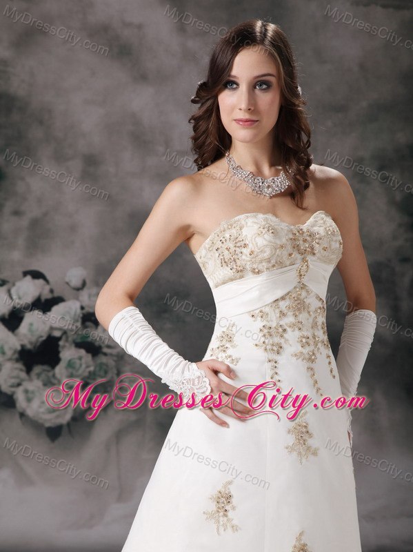 Sweetheart Court Train Beaded Bridal dress with Champagne Lace