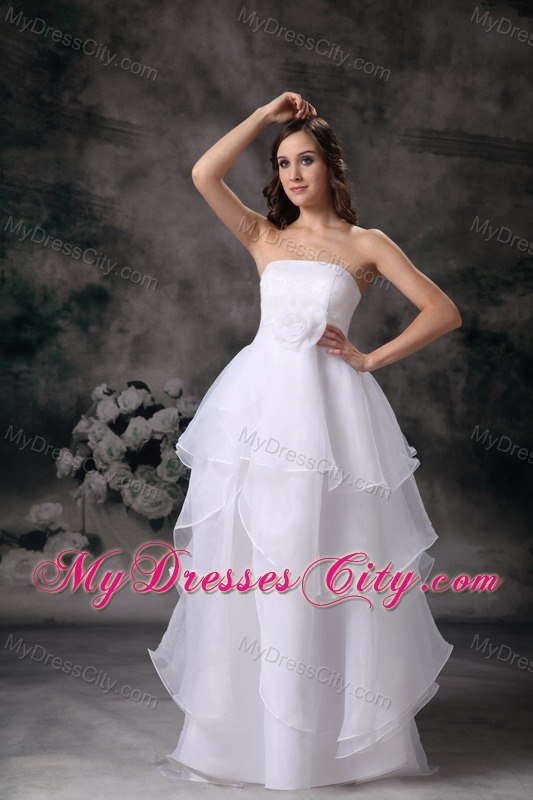 A-line Layered Long Wedding Dress with Hand Made Flowers