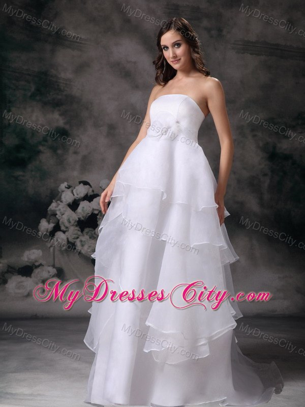 A-line Layered Long Wedding Dress with Hand Made Flowers