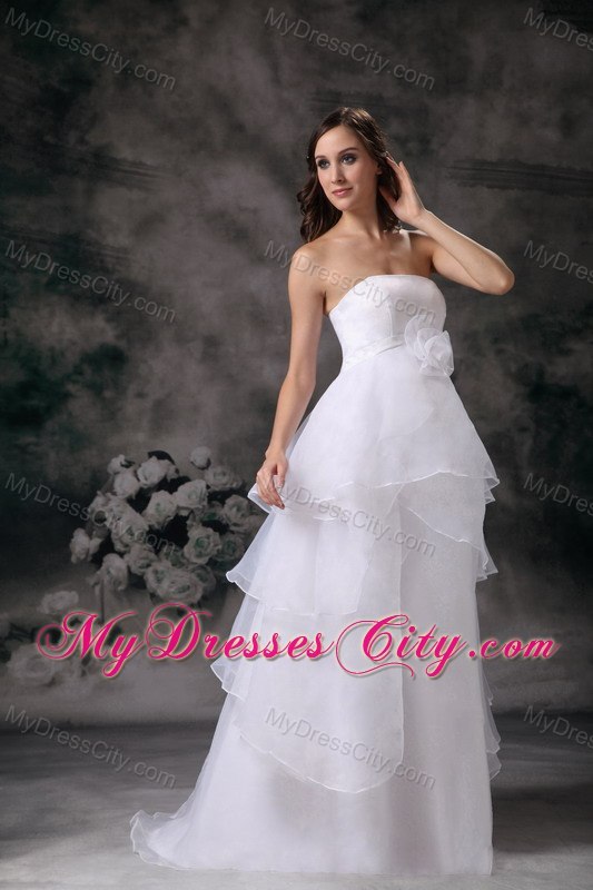 A-line Layered Long Wedding Dress with Hand Made Flowers