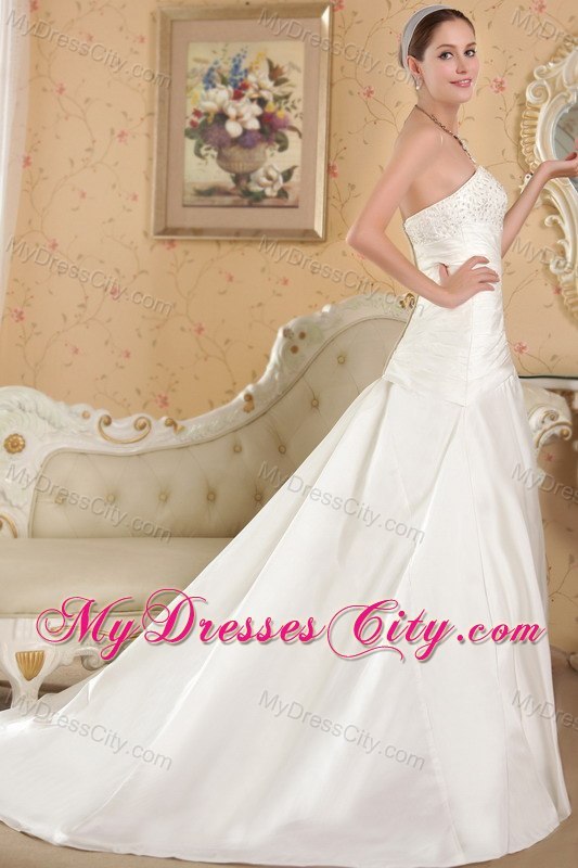 Strapless Gorgeous Chapel Train Wedding Dress with Appliques