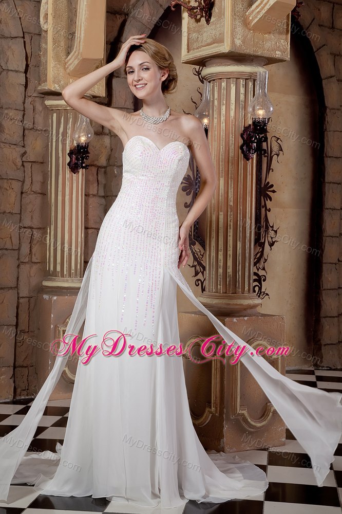 Empire Sweetheart Court Train Sequins Wedding Dress in Chiffon