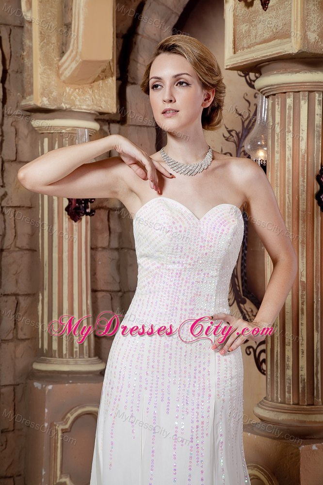 Empire Sweetheart Court Train Sequins Wedding Dress in Chiffon