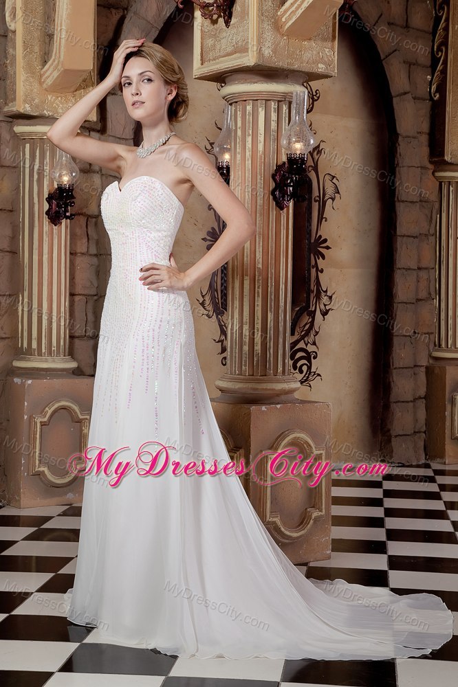 Empire Sweetheart Court Train Sequins Wedding Dress in Chiffon