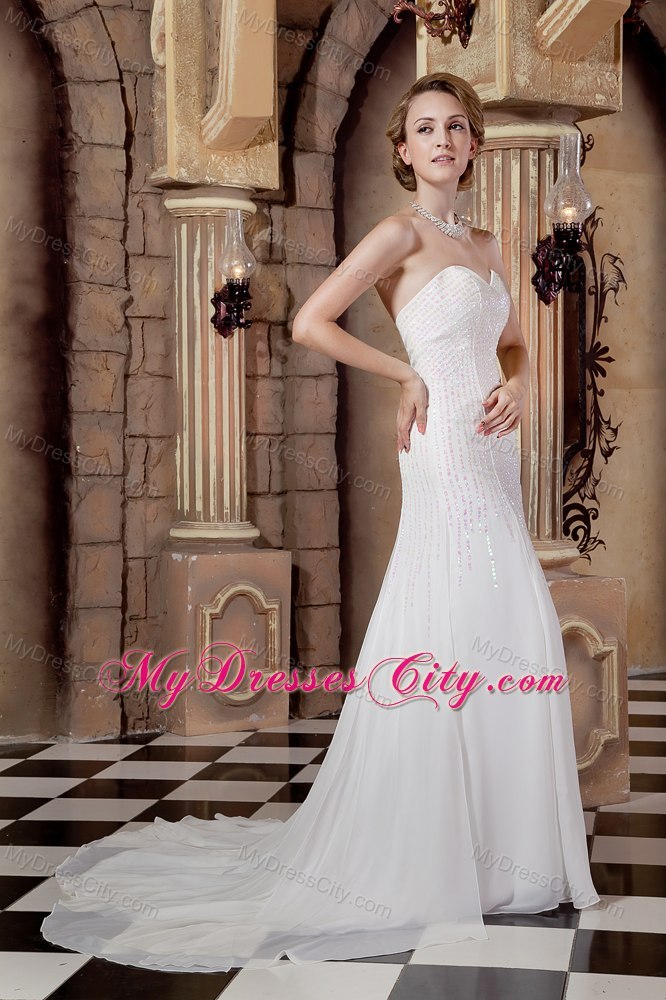 Empire Sweetheart Court Train Sequins Wedding Dress in Chiffon