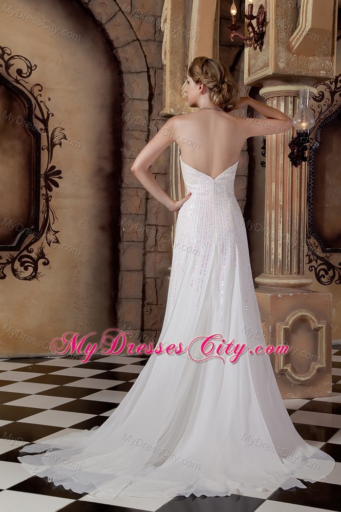 Empire Sweetheart Court Train Sequins Wedding Dress in Chiffon