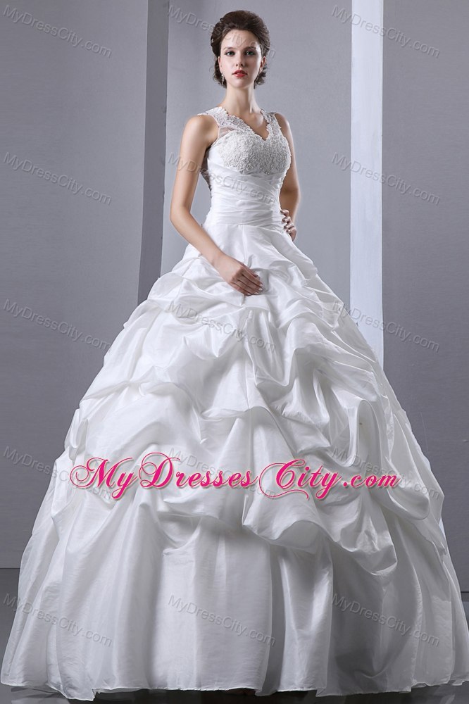 Elegant Long A-line V-neck Appliques and Pick-ups Bridal Gown