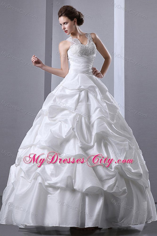 Elegant Long A-line V-neck Appliques and Pick-ups Bridal Gown