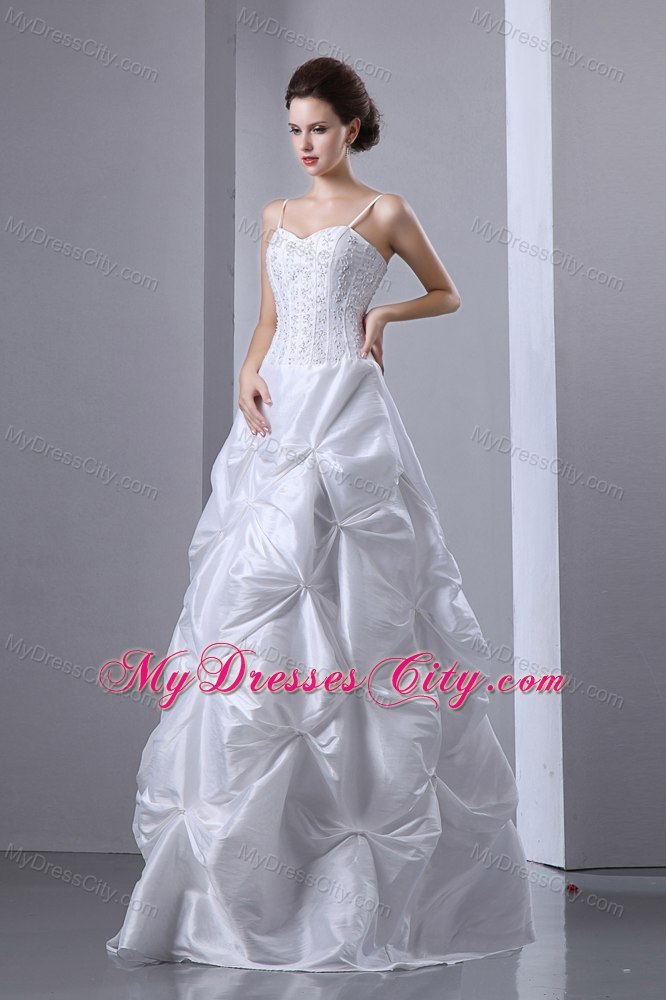 A-line Spaghetti Straps Beading and Pick-ups Wedding Dress