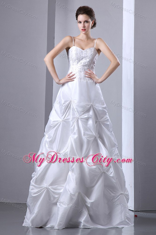 A-line Spaghetti Straps Beading and Pick-ups Wedding Dress