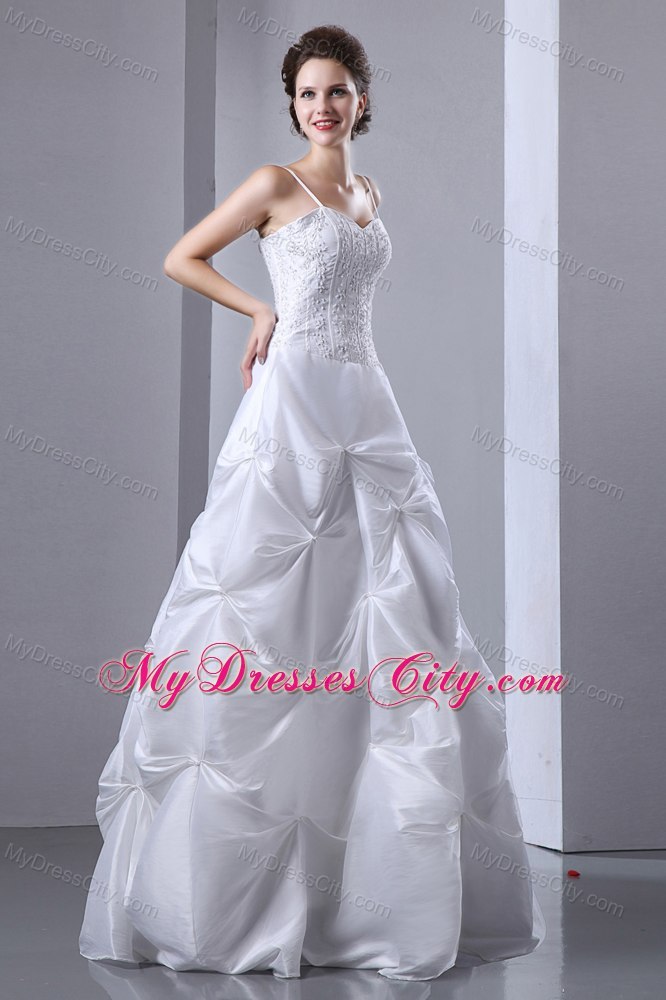 A-line Spaghetti Straps Beading and Pick-ups Wedding Dress