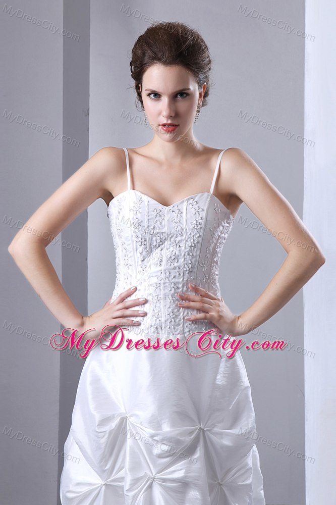 A-line Spaghetti Straps Beading and Pick-ups Wedding Dress