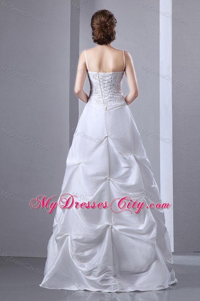 A-line Spaghetti Straps Beading and Pick-ups Wedding Dress